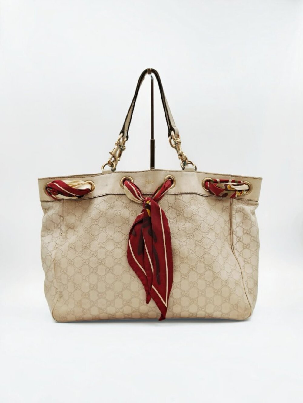 Gucci Vintage Guccissima Leather Large Tote Shoulder Bag White w/ Scarf